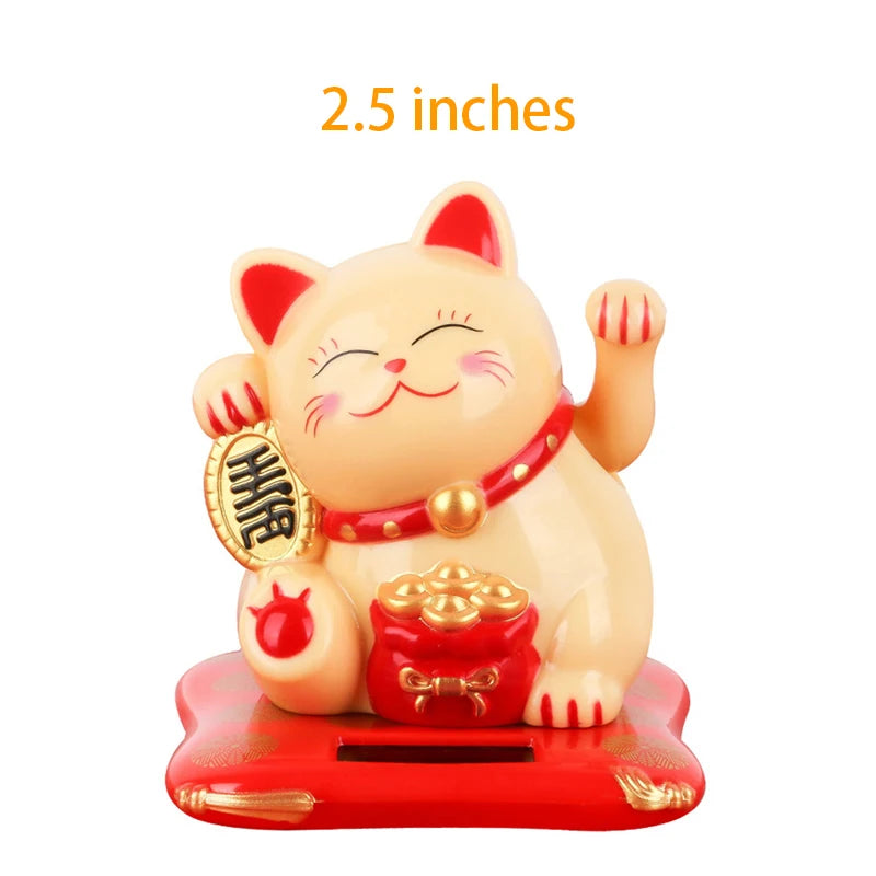Solar Powered Maneki Neko Waving Arm Beckoning Fortune Cat Lucky Cat For Home Office And Car Decor