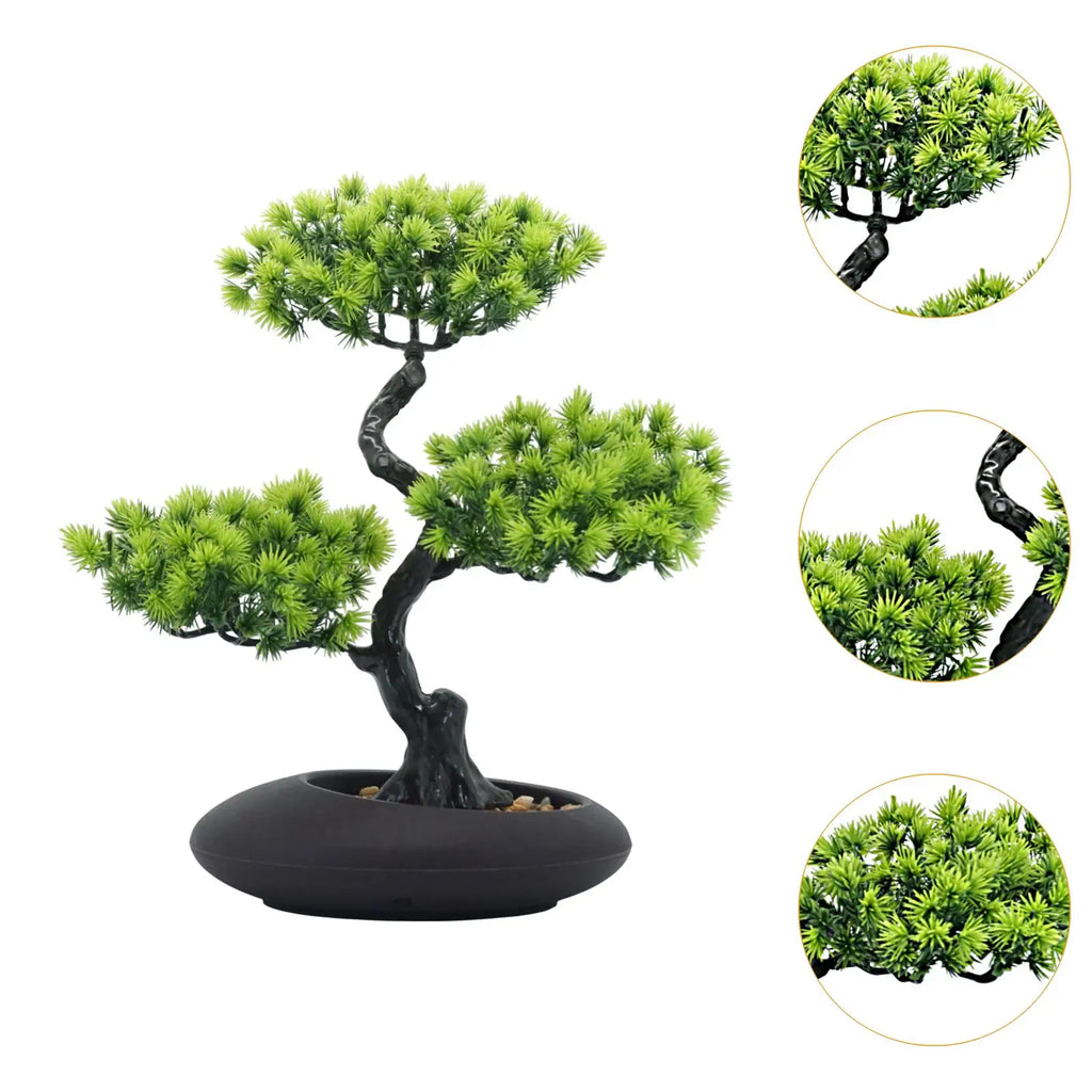 Artificial Potted Greeting Pine Lifelike for Kitchen Dining Room Lightweight Light Green Artificial Cedar Tree Bonsai Indoor Far