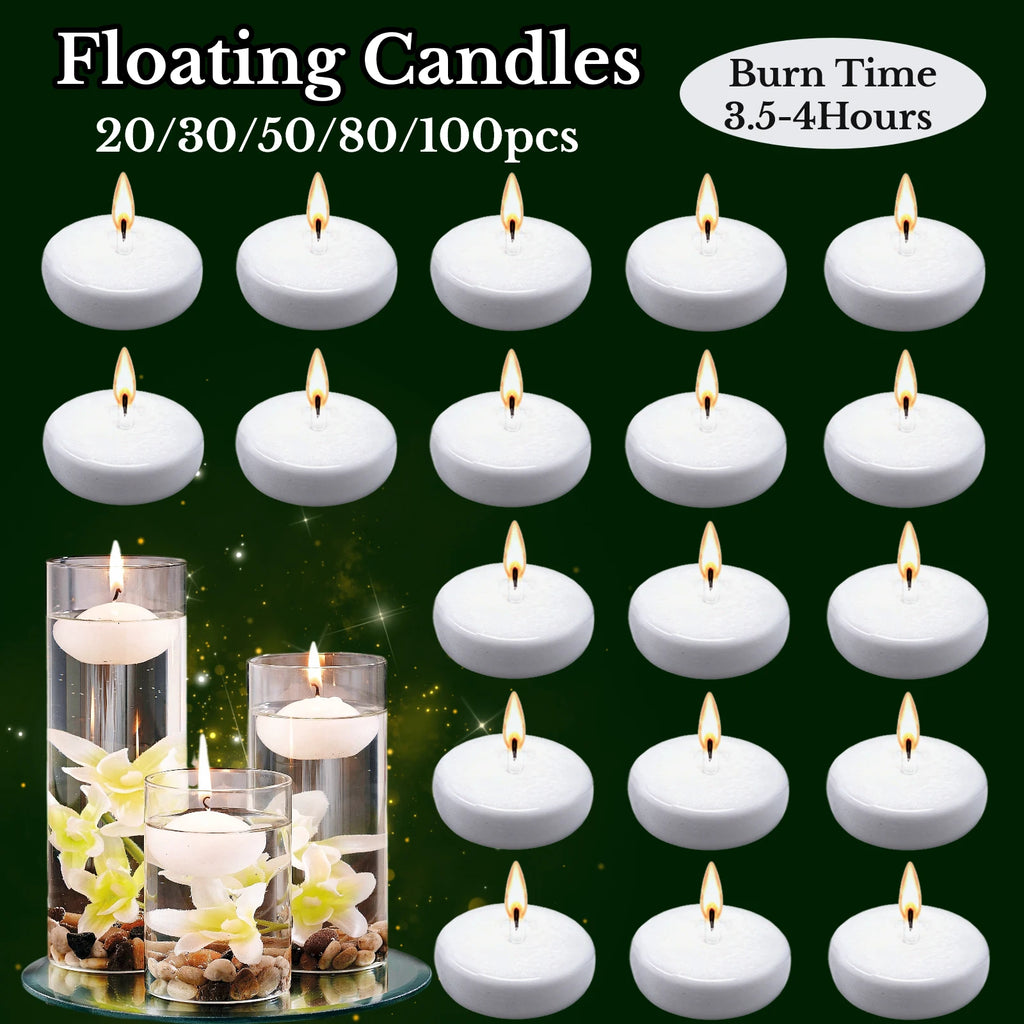 20-100pcs Floating Candles for Centerpieces Floating Pool Decorations for Wedding 1.7Inch 4Hours Burn Time Unscented Wax Discs