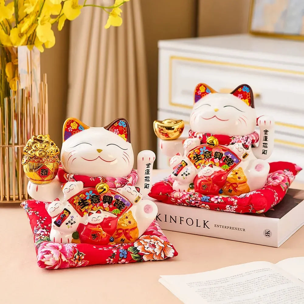 Ceramic Maneki Neko Lucky Cat Home Decor Waving Hand Cat Feng Shui Ceramic Fortune Cat Statue Kawaii Room Decor Accessories