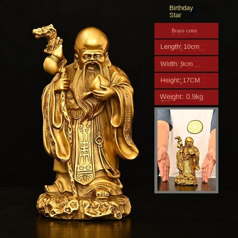 Pure Brass God of Fortune and Longevity God of Wealth Statue Longevity Star Nafu Home Decoration