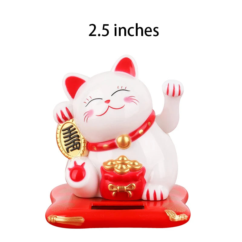 Solar Powered Maneki Neko Waving Arm Beckoning Fortune Cat Lucky Cat For Home Office And Car Decor