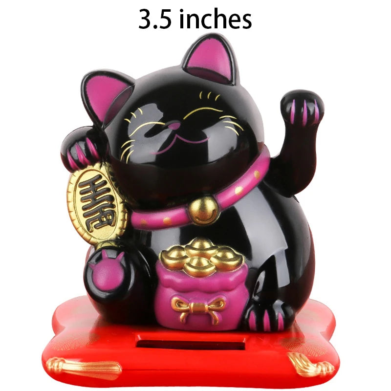 Solar Powered Maneki Neko Waving Arm Beckoning Fortune Cat Lucky Cat For Home Office And Car Decor