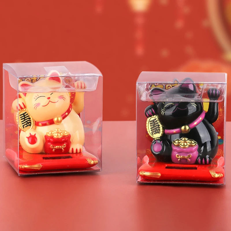 Solar Powered Maneki Neko Waving Arm Beckoning Fortune Cat Lucky Cat For Home Office And Car Decor