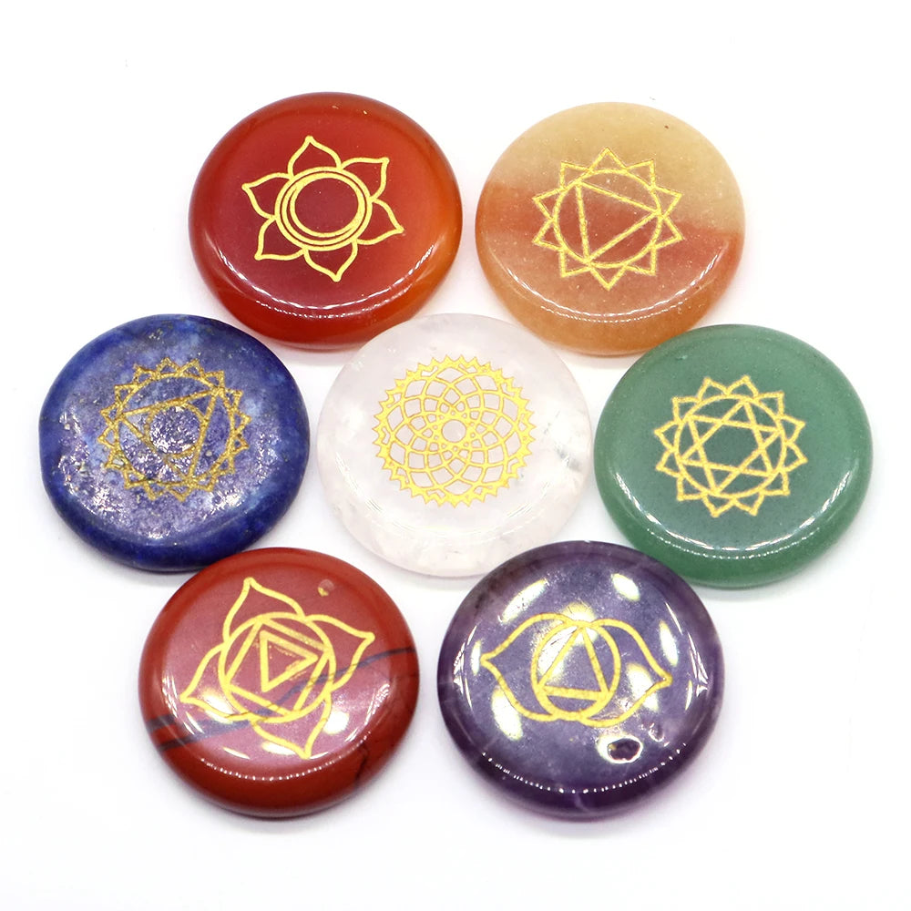 7 Chakra Natural Stone Healing Reiki Crystal Set Wicca Polished Energy Palm Pocket Gemstone Spiritual Products Meditation 25mm