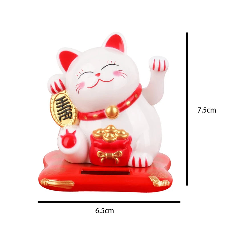 Solar Powered Maneki Neko Waving Arm Beckoning Fortune Cat Lucky Cat For Home Office And Car Decor