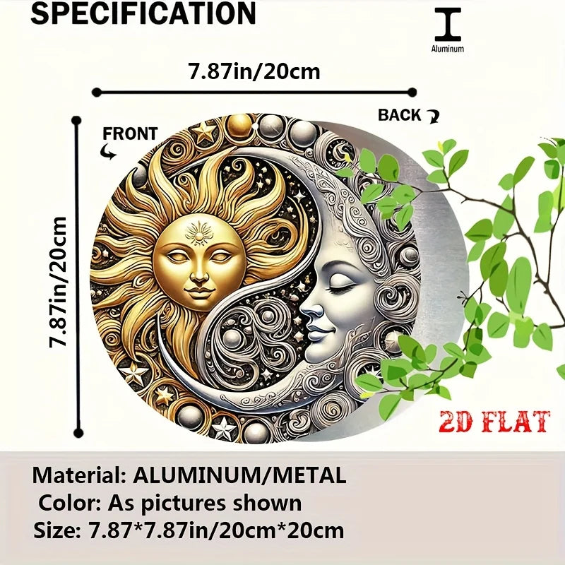 2D Flat, 2D Flat Round 1pc moon Aluminum Sign, yin yang Metal Tin Sign, celestial Aluminum Sign - sun Metal Wall Decor, Wall Dec