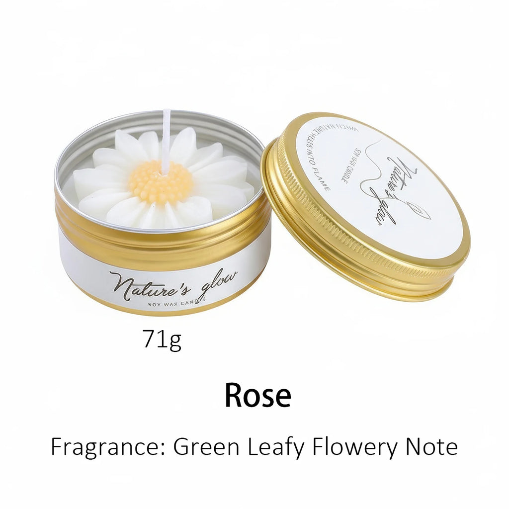 Chamomile Scented Candle Tin, Handmade Soy Wax Flower Candle, Smokeless Aroma Candle for Bedroom Decor, Romantic Gift for Women