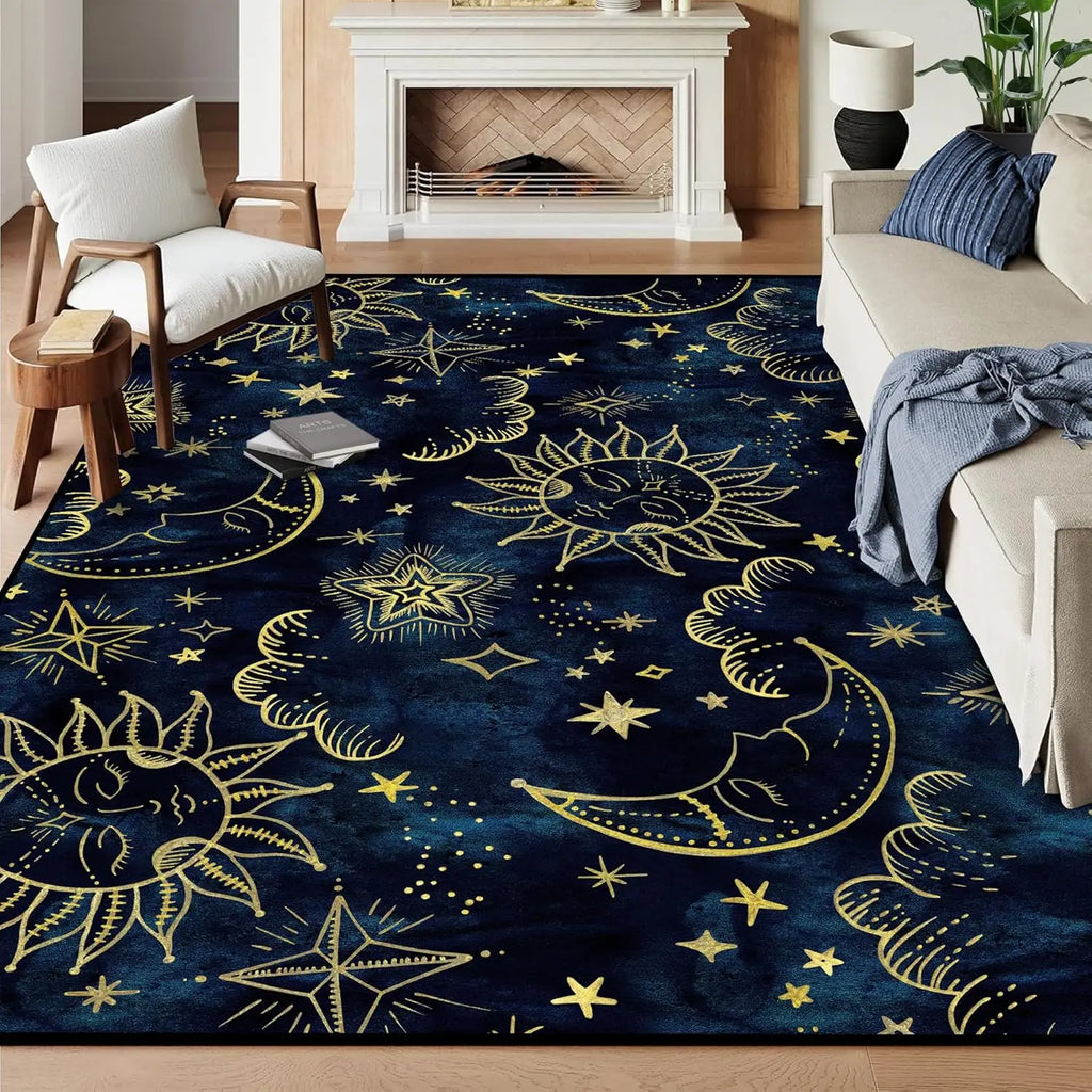 Star Rug Celestial Area Rugs for Girls Boys Women Bedroom Dorm Living Room Boho Sun and Moon Galaxy Floor Mat Pad Doormat Carpet
