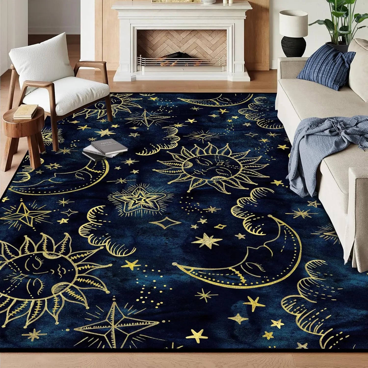 Star Rug Celestial Area Rugs for Girls Boys Women Bedroom Dorm Living Room Boho Sun and Moon Galaxy Floor Mat Pad Doormat Carpet