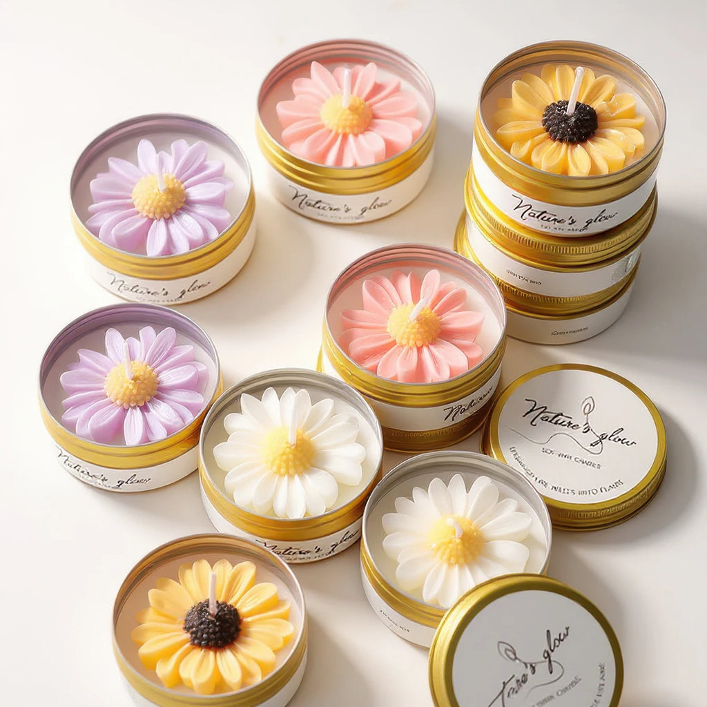 Chamomile Scented Candle Tin, Handmade Soy Wax Flower Candle, Smokeless Aroma Candle for Bedroom Decor, Romantic Gift for Women