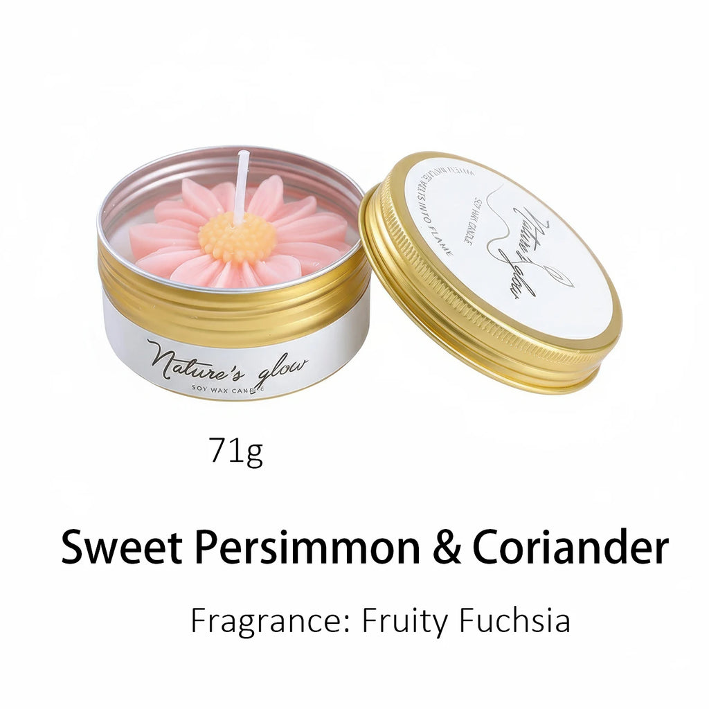 Chamomile Scented Candle Tin, Handmade Soy Wax Flower Candle, Smokeless Aroma Candle for Bedroom Decor, Romantic Gift for Women
