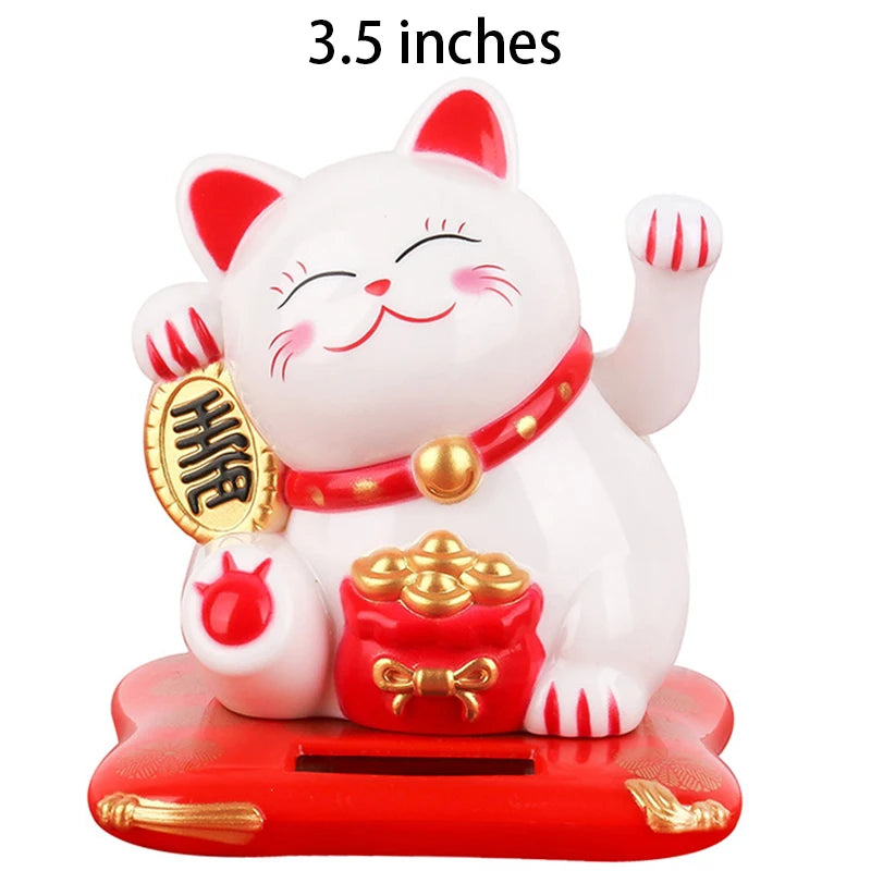 Solar Powered Maneki Neko Waving Arm Beckoning Fortune Cat Lucky Cat For Home Office And Car Decor