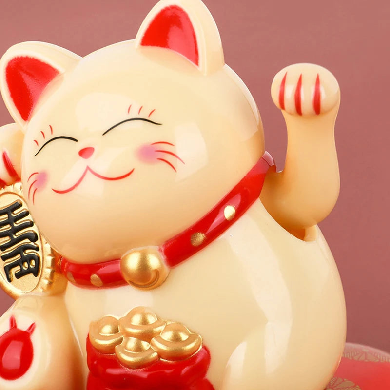 Solar Powered Maneki Neko Waving Arm Beckoning Fortune Cat Lucky Cat For Home Office And Car Decor