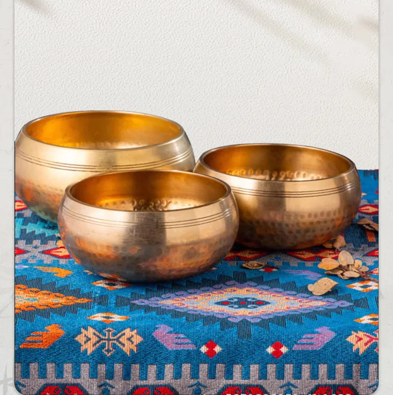 Tibetan Handmade Brass Singing Bowl, Yoga Meditation Bowl for Sound Healing Stress Relief, Buddha Mindfulness bowl Instrument