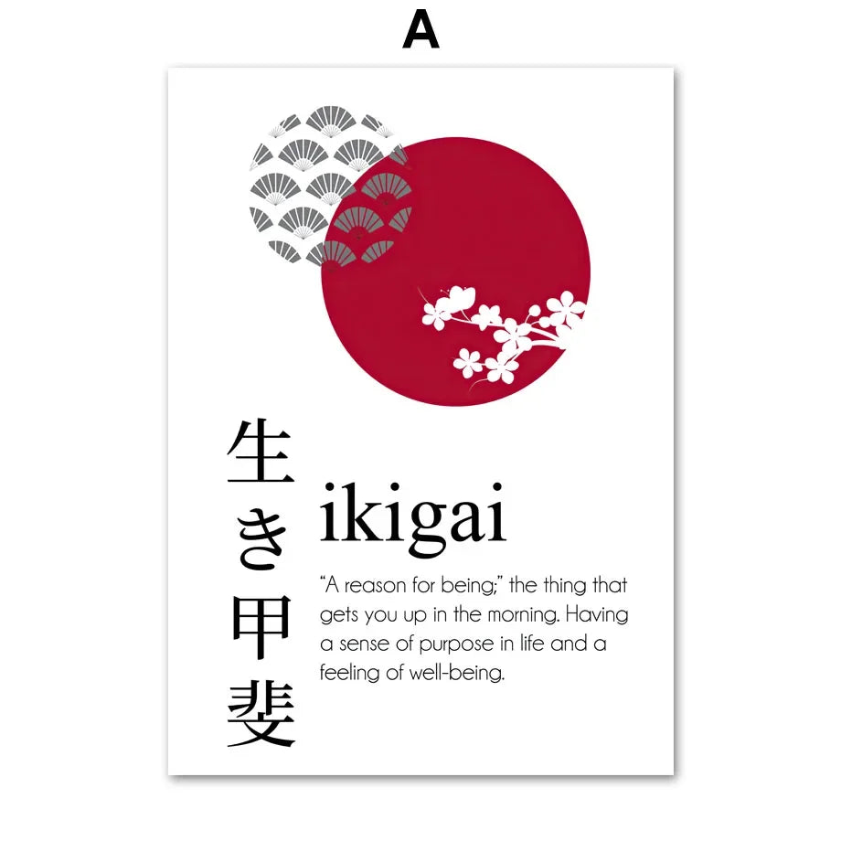 Japanese Calligraphy Ukiyo Ikigai Wabi-Sab Wall Art Canvas Painting Nordic Posters and Prints Wall Picture for Living Room Decor