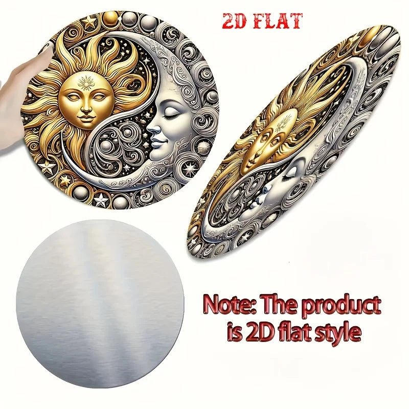 2D Flat, 2D Flat Round 1pc moon Aluminum Sign, yin yang Metal Tin Sign, celestial Aluminum Sign - sun Metal Wall Decor, Wall Dec