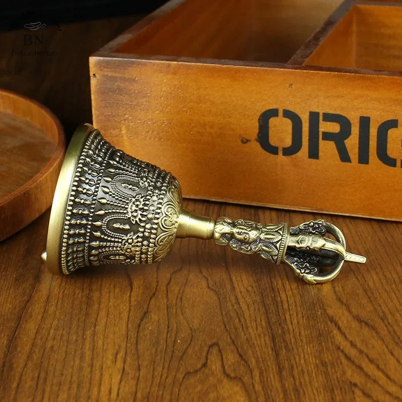 Nepal Brass Tibetan Bell Handmade Vajra Bell and Pestle Set Buddhist Tibetan Chimes Meditation Tool Sound Healing Instruments