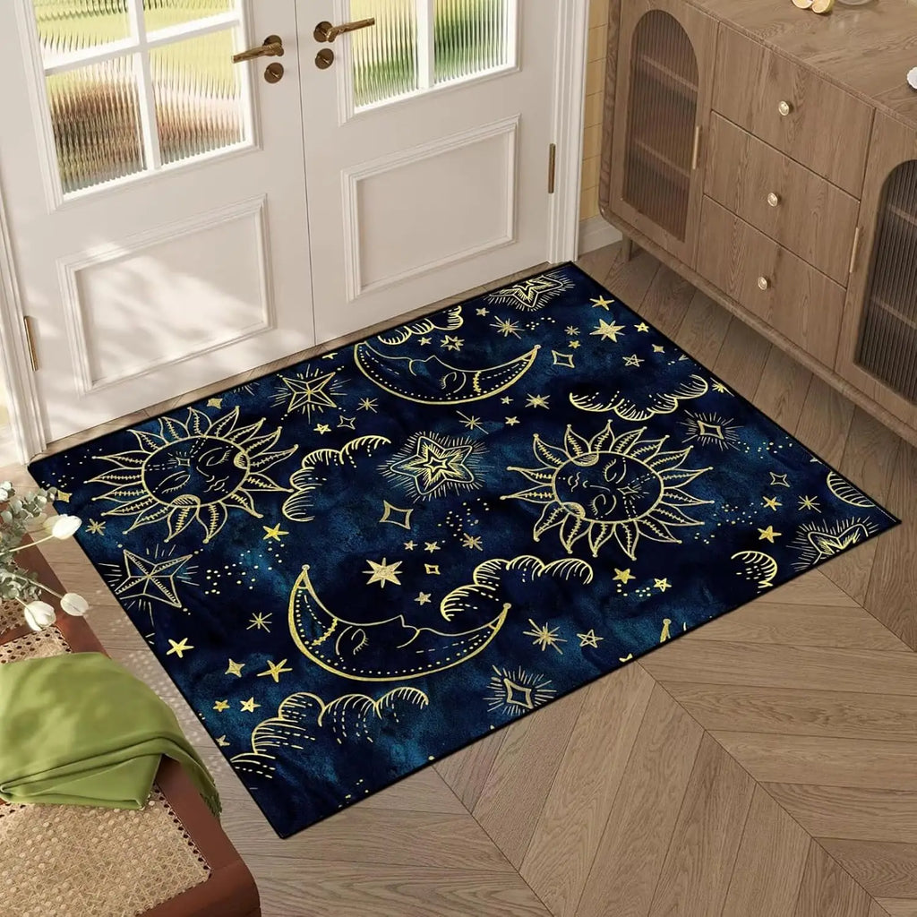 Star Rug Celestial Area Rugs for Girls Boys Women Bedroom Dorm Living Room Boho Sun and Moon Galaxy Floor Mat Pad Doormat Carpet