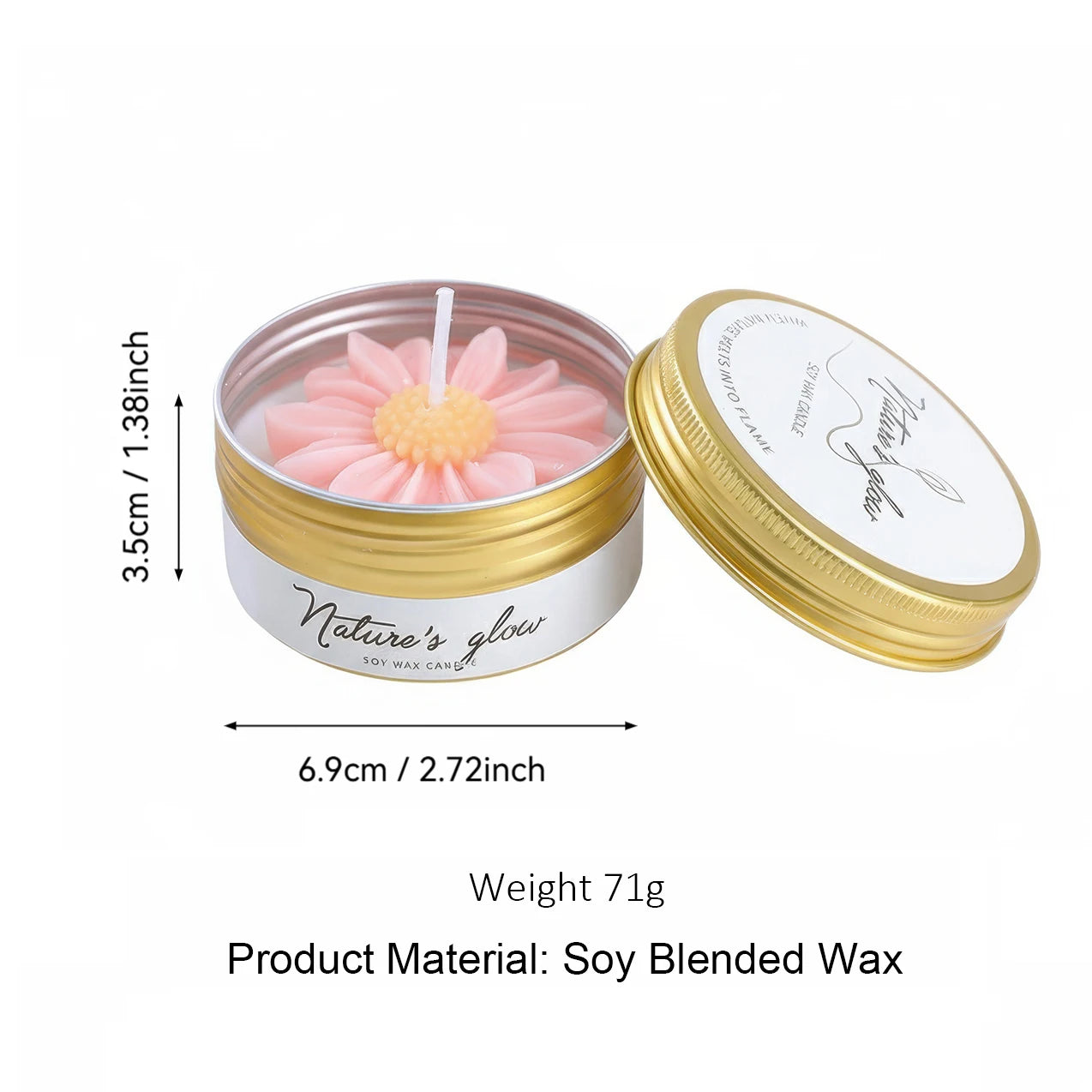 Chamomile Scented Candle Tin, Handmade Soy Wax Flower Candle, Smokeless Aroma Candle for Bedroom Decor, Romantic Gift for Women