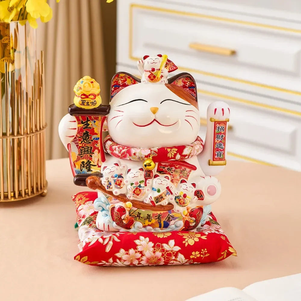 Ceramic Maneki Neko Lucky Cat Home Decor Waving Hand Cat Feng Shui Ceramic Fortune Cat Statue Kawaii Room Decor Accessories