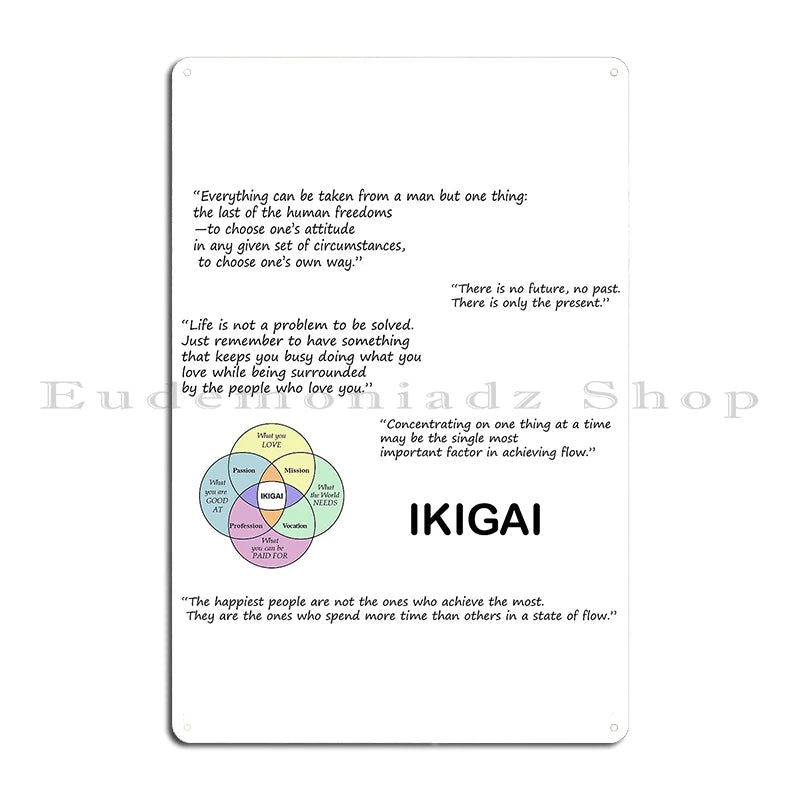 Ikigai A Reason For Being Metal Plaque Cinema Customize Wall Decor Plaques Designing Ikigai Tin Sign Poster