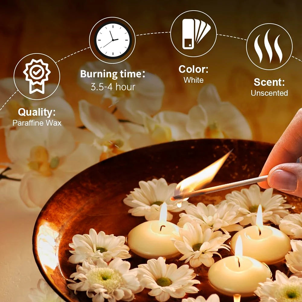 20-100pcs Floating Candles for Centerpieces Floating Pool Decorations for Wedding 1.7Inch 4Hours Burn Time Unscented Wax Discs