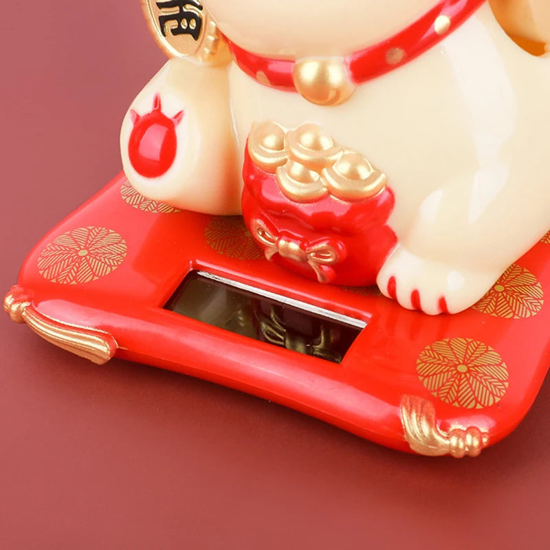 Solar Powered Maneki Neko Waving Arm Beckoning Fortune Cat Lucky Cat For Home Office And Car Decor