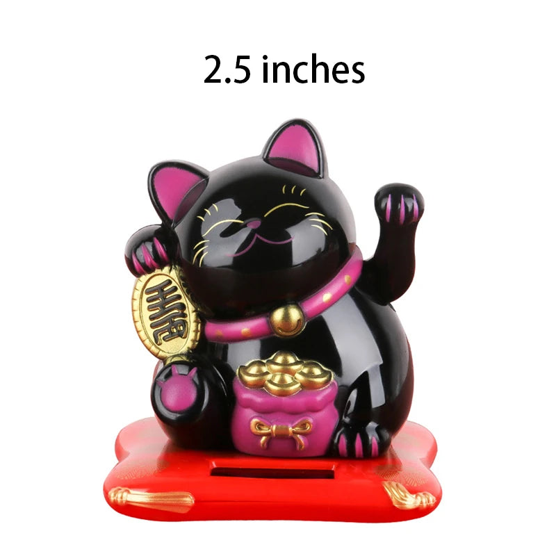 Solar Powered Maneki Neko Waving Arm Beckoning Fortune Cat Lucky Cat For Home Office And Car Decor