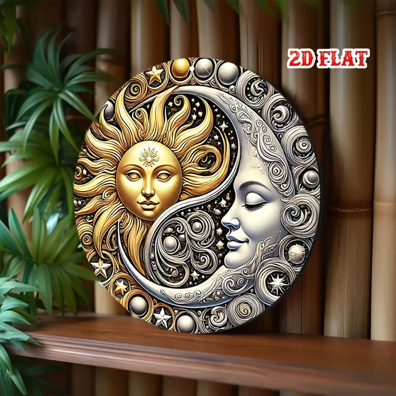 2D Flat, 2D Flat Round 1pc moon Aluminum Sign, yin yang Metal Tin Sign, celestial Aluminum Sign - sun Metal Wall Decor, Wall Dec