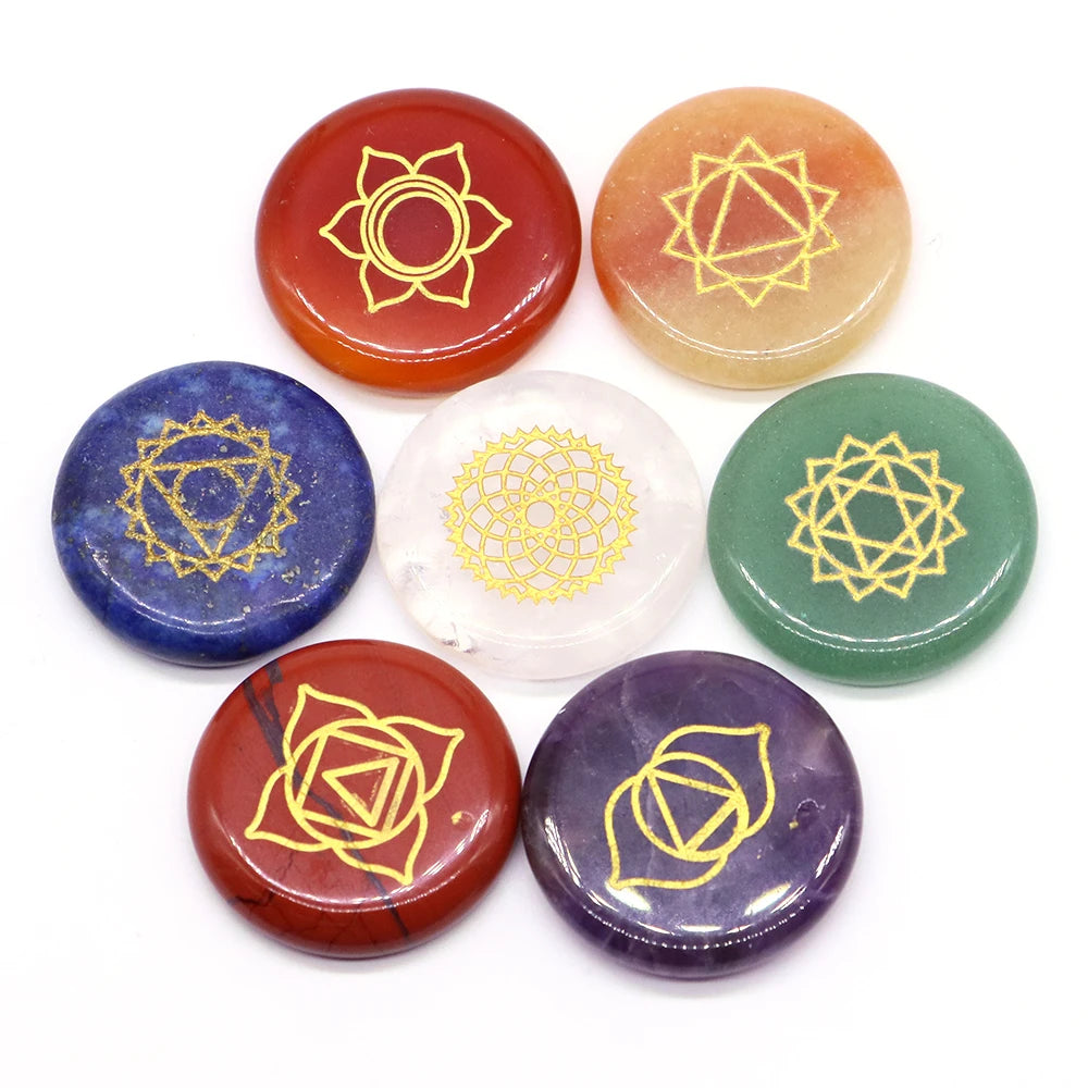 7 Chakra Natural Stone Healing Reiki Crystal Set Wicca Polished Energy Palm Pocket Gemstone Spiritual Products Meditation 25mm