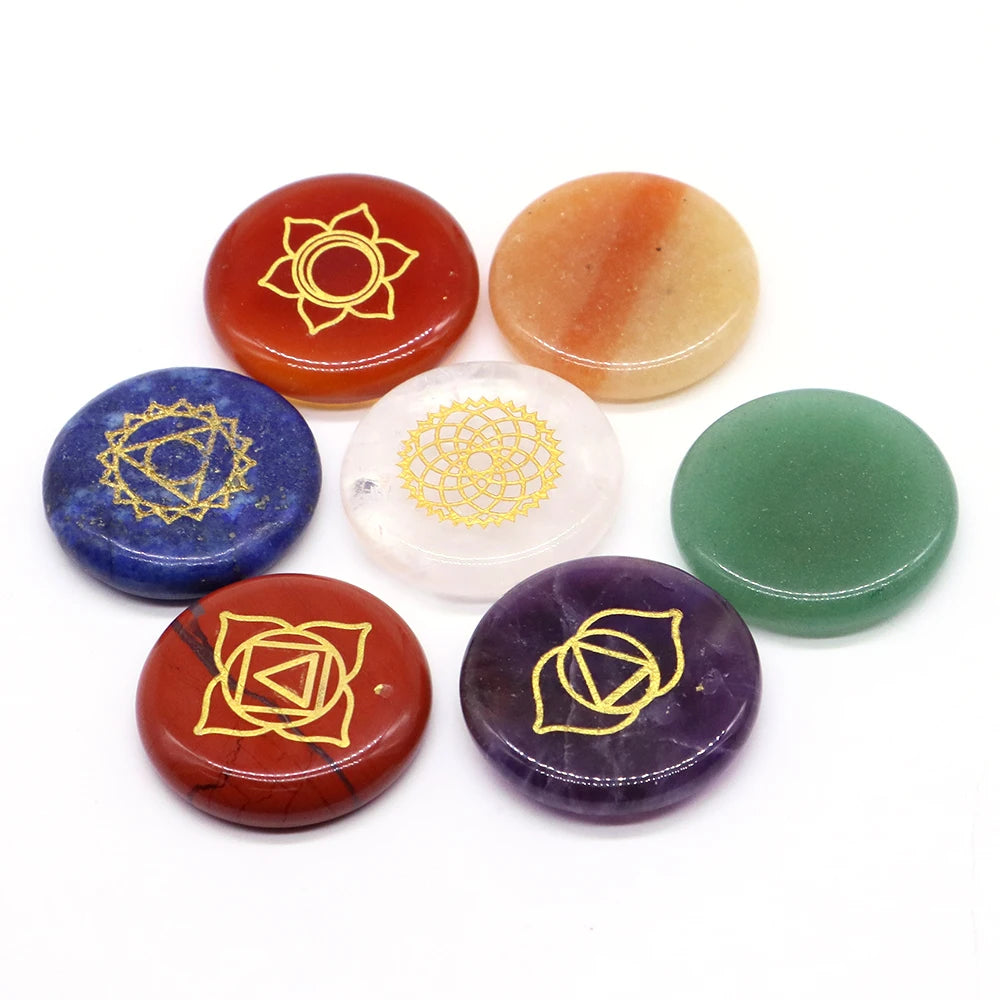 7 Chakra Natural Stone Healing Reiki Crystal Set Wicca Polished Energy Palm Pocket Gemstone Spiritual Products Meditation 25mm