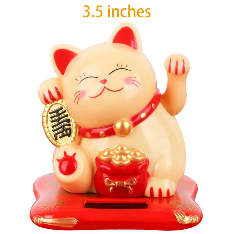 Solar Powered Maneki Neko Waving Arm Beckoning Fortune Cat Lucky Cat For Home Office And Car Decor