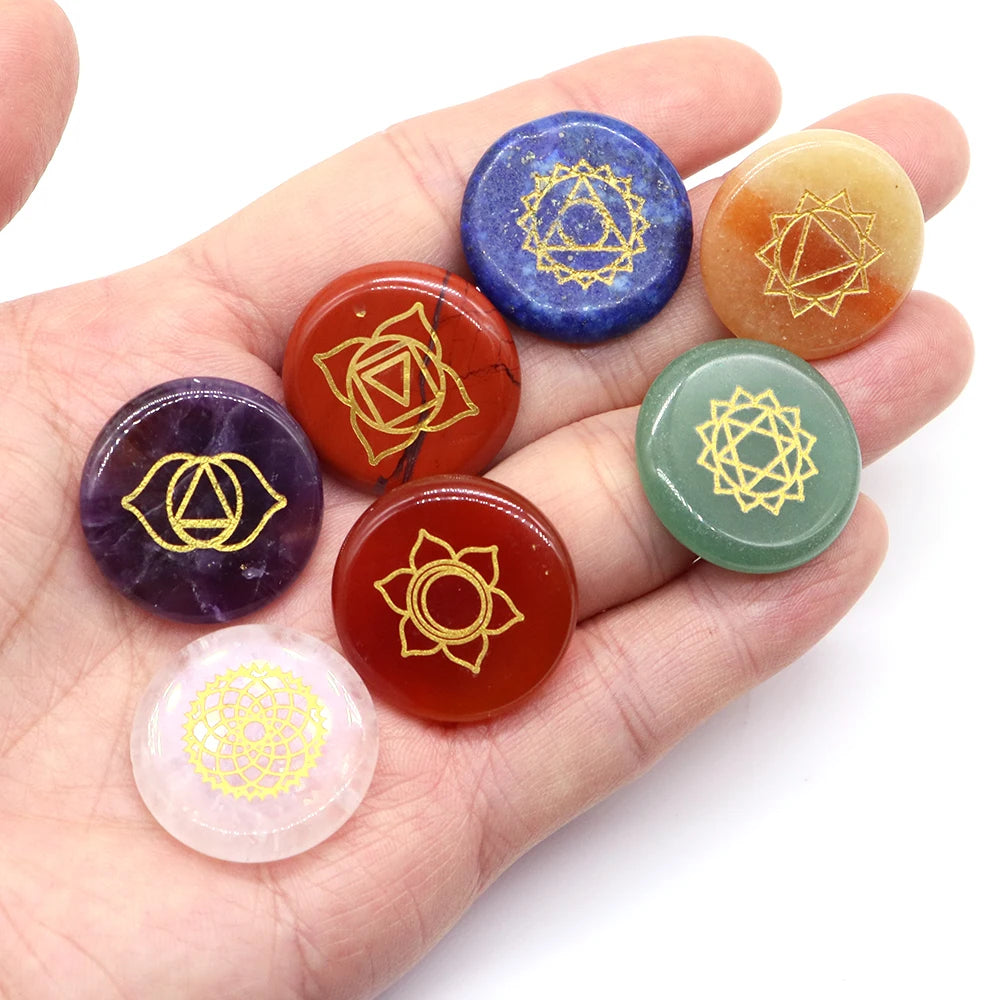 7 Chakra Natural Stone Healing Reiki Crystal Set Wicca Polished Energy Palm Pocket Gemstone Spiritual Products Meditation 25mm